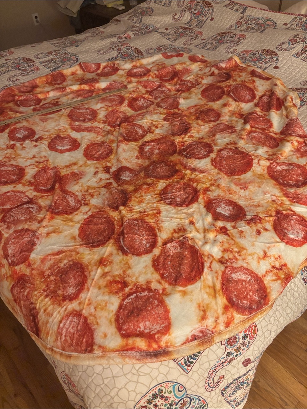 Pepperoni Pizza Plush Throw Blanket - Red & Cream Novelty Design